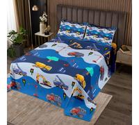 Homewish Couvre-Lit Tracteur 170x230 cm avec 1 Taie d'oreiller 51x75 cm, Dessus de Lit Enfant Garçon Carnet, Dessus de Lit 1 Personne Camion de Construction, Jetés de Lit Excavateur