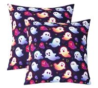 Homewish Cute Ombre Ghost Taie d'oreiller Lot de 2 Enfants,Colorful Star Heart Imprimer Taie d'oreiller 60x60,Housse de Coussin Gothique Spooky,Taie d'oreiller Décorative Halloween Party