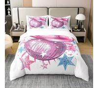 Homewish Denim Coton Housse de Couette 140x200,Étoiles Scintillantes Parure de Lit,Western Hot Good Girl Polka Dot Print Literie Set,Grid Pattern Game Ball Theme Literie Set,Argent Rose