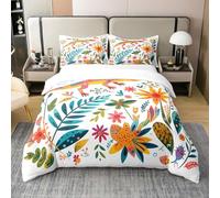 Homewish Dessin Animé Lézard Housse de Couette Coton Enfants Adolescents Adultes,Fleurs Colorées Plantes Parure de Lit 220x240,Animaux Fleurs Thème Literie Set,Exotique Motif Literie Set