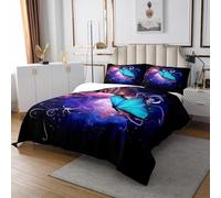 Homewish Dessus de Lit Papillon Bleu - Couvre-Lit 2 Personnes 260x240 cm - Couverture de Lit Papillons Volants Colorés Esthétiques - Jetés de Lit Aquarelle Mystérieuse - Couette en Microfibre