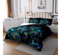 Homewish Dessus de Lit Plume de Paon - Couvre-Lit 1 Personne 170x230 cm - Couverture de Lit Animaux Sauvages pour Enfants Jeunes Adultes - Jetés de Lit Bleu Vert Sarcelle Noir en Microfibre