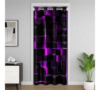 Homewish Diorama Néon Géométrique Rideau de Porte,Violet Noir Néon Lumineux Rideau de Porte Géométrique Carré Rideau Invisible Moderne Abstrait Rideau150x203