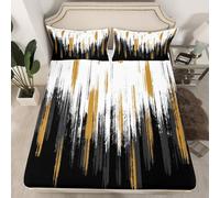 Homewish Drap Housse 135x200 Enfant Abstract Noir et Blanc,Drap-Housse Adultes Noir Gris Jaune Brosse Coups Graffiti Peinture À L'Huile,Drap de Lit Art Abstrait Moderne Chic Vintage 2 Taies d'oreiller