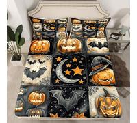 Homewish Drap Housse 135x200 Enfant Bats Halloween Décoration Gothique,Drap-Housse Chapeau Noir Sorcière Lanterne de Citrouille,Drap de Lit Ombres Sombres Effrayantes Étoiles Moon Spider Web