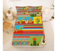 Homewish Drap Housse 135x200 Enfant Cactus Fiesta Mexicain Drap-Housse Aztec Western Boho Drap de Lit Plantes Florales Vintage Boho Housse de Matelas Guitare Musique Ethnique Rétro