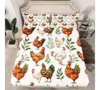 Homewish Drap Housse 135x200 Enfant Cochon Enfants,Drap-Housse Poulet Animal,Drap de Lit Ferme Rustique,Housse de Matelas Garçons Filles Adolescents Branche Adulte Style de Pays 2 Taies d'oreiller