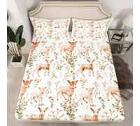Homewish Drap Housse 135x200 Enfant Des Moutons Mignons,Drap-Housse Ferme Rustique,Drap de Lit Enfants Filles Adolescents Femmes Animaux Mignons,Housse de Matelas Pays Faune Florale 2 Taies d'oreiller