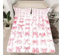 Homewish Drap Housse 135x200 Enfant Fille Bow,Drap-Housse Mignon Rose Bow,Drap de Lit Trendy Modern Fashion Bowknot,Housse de Matelas Dreamy Préppy Princess Bowtie avec 2 Taies d'oreiller 51x75cm