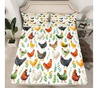 Homewish Drap Housse 135x200 Enfant Filles de Poulet,Drap-Housse Coq Animal,Drap de Lit Enfants Adolescents Style de Pays de La Branche Adulte,Housse de Matelas Ferme Rustique 2 Taies d'oreiller