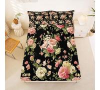 Homewish Drap Housse 135x200 Enfant Fleurs Pivoine Drap-Housse Fleur Vintage Drap de Lit Floral Élégant Housse de Matelas Botanique Victorien Vintage avec 2 Taies d'oreiller 51x75cm