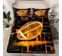 Homewish Drap Housse 135x200 Enfant Football, Drap-Housse Rugby Sports, Drap de Lit Neon Cubes Glowing Buffalo, Housse de Matelas Ombre Géométrique avec 2 Taies d'oreiller 51x75cm