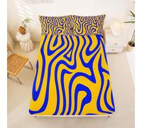Homewish Drap Housse 135x200 Enfant Géométrique Élégant Drap-Housse Courbe Jaune Bleu Drap de Lit Géométrique Moderne Housse de Matelas Œuvre d'art de Lignes avec 2 Taies d'oreiller 51x75cm