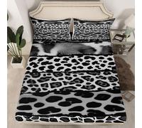 Homewish Drap Housse 135x200 Enfant Léopard Patchwork Gris Drap-Housse Imprimé Léopard Vache Drap de Lit Peau Animale Vintage Housse de Matelas Esthétique Moderne avec 2 Taies d'oreiller 51x75cm