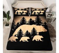 Homewish Drap Housse 135x200 Enfant Modèle d'ours Noir, Drap-Housse Thème Rustique de Bois, Drap de Lit Retro Cabin Lodge, Housse de Matelas Chasse Au Pays avec 2 Taies d'oreiller 51x75cm