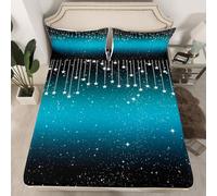 Homewish Drap Housse 135x200 Enfant Noir Bleu,Drap-Housse Ombre Glitter Étoiles,Drap de Lit Lignes Rayées Modernes,Housse de Matelas Enfants Garçons Filles Adultes Mode avec 2 Taies d'oreiller 51x75cm