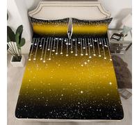 Homewish Drap Housse 135x200 Enfant Ombre Noir Jaune,Drap-Housse Étoiles Modernes Glitter,Drap de Lit Lignes Rayées Modernes,Housse de Matelas Garçons Filles Adultes Mode Abstrait 2 Taies d'oreiller