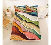 Homewish Drap Housse 135x200 Enfant Peinture à l'huile Drap-Housse Lignes Multicolores Drap de Lit Géométrique Abstrait Bleu Vert Jaune Rayure Géométrique Boho avec 2 Taies d'oreiller 51x75cm