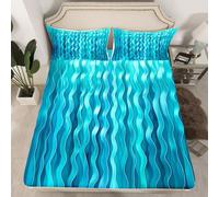 Homewish Drap Housse 135x200 Enfant Peinture Turquoise Bleue de Mer,Drap-Housse Rayées Abstraites Rétro,Drap de Lit Ligne Ondulée Géométrique,Housse de Matelas Lignes Esthétiques Modernes