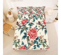 Homewish Drap Housse 135x200 Enfant Pivoine Vintage Drap-Housse Oiseau Floral Drap de Lit Botanique Fleurs Élégantes Housse de Matelas Ferme Rustique avec 2 Taies d'oreiller 51x75cm
