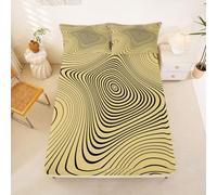 Homewish Drap Housse 135x200 Enfant Rayures Géométriques Drap-Housse Tourbillon Jaune Clair Noir Drap de Lit Lignes Vertigineuses Housse de Matelas Géométrique Simple avec 2 Taies d'oreiller 51x75cm