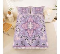 Homewish Drap Housse 135x200 Enfant Rouge Or Drap-Housse Floral Tribal Vintage Boho Drap de Lit Design Ethnique Housse de Matelas Damassé Antique Vintage avec 2 Taies d'oreiller 51x75cm