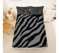 Homewish Drap Housse 135x200 Enfant Zèbre Noir Gris Drap-Housse Imprimé Animal Safari Drap de Lit Peau Faune Housse de Matelas Rayures Abstraites avec 2 Taies d'oreiller 51x75cm