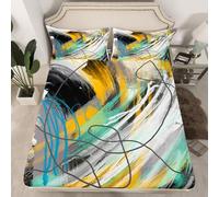 Homewish Drap Housse 150x200 Enfant Abstract,Drap-Housse Ombre,Drap de Lit pour Filles Garçons Géométrie Ligne Grunge Graffiti Esthétique,Housse de Matelas Or Blanc Jaune 2 Taies d'oreiller 51x75cm