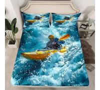Homewish Drap Housse 150x200 Enfant Aimer,Drap-Housse Joueur de Sports,Drap de Lit Bateau de Vague de Mer,Housse de Matelas pour Garçons Filles Adultes Sport À Thème avec 2 Taies d'oreiller 51x75cm