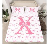 Homewish Drap Housse 150x200 Enfant Arc de Coquette Rose,Drap-Housse Lettre Initiale Y,Drap de Lit Enfants Teens Dreamy Princess Style Modèle de Cœur Bow Tie Magique 2 Taies d'oreiller