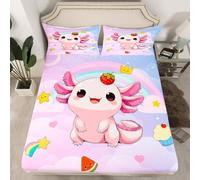 Homewish Drap Housse 150x200 Enfant Arc-en-Ciel Axolotl,Drap-Housse Galaxie Axolotl,Drap de Lit Salamandre de Dessin Animé Mignonne Garçons Filles Kawaii Stars Moon 2 Taies d'oreiller