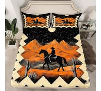 Homewish Drap Housse 150x200 Enfant Aztèque, Drap-Housse Cowboy, Drap de Lit Desert Exotic Ethnic Boho Western Moon Cactus, Housse de Matelas Enfants Garçons Hommes avec 2 Taies d'oreiller 51x75cm