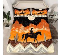 Homewish Drap Housse 150x200 Enfant Cowboy, Drap-Housse Aztèque, Drap de Lit Orange Western Moon Cactus Desert Exotic Ethnic, Housse de Matelas Garçons Hommes Enfants avec 2 Taies d'oreiller 51x75cm