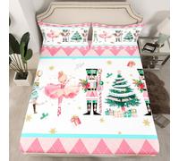 Homewish Drap Housse 150x200 Enfant Craquenoix de Noël,Drap-Housse Noël À Plaque Rose,Drap de Lit Pinier,Housse de Matelas Soldat de la Princesse avec 2 Taies d'oreiller 51x75cm