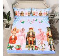 Homewish Drap Housse 150x200 Enfant Enfants Casse-Noix,Drap-Housse Fille Bleu Noël,Drap de Lit Enfants Adultes Princesse Rose Ballet,Housse de Matelas Étoiles Carousel Soldat Noël Pin Tree
