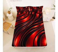 Homewish Drap Housse 150x200 Enfant Géométrique Funky Drap-Housse Lignes Ondulées Rouge Vif Drap de Lit Art Géométrique Housse de Matelas Rayure Minimaliste avec 2 Taies d'oreiller 51x75cm
