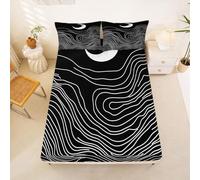 Homewish Drap Housse 150x200 Enfant Lune Mignonne Drap-Housse Esthétique Géométrique Noir Drap de Lit Rayures Boho Housse de Matelas Lignes Minimalistes avec 2 Taies d'oreiller 51x75cm
