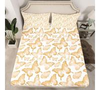 Homewish Drap Housse 150x200 Enfant Papillon Khaki,Drap-Housse Papillons Volants,Drap de Lit Enfants Teen Filles Easy Care Dreamy Princess Style,Housse de Matelas Art Chic 2 Taies d'oreiller 51x75cm