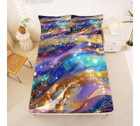 Homewish Drap Housse 150x200 Enfant Rayure Abstraite Drap-Housse Artistique Géométrique Drap de Lit Lignes de Vague Housse de Matelas Rayure Géométrique Esthétique avec 2 Taies d'oreiller 51x75cm