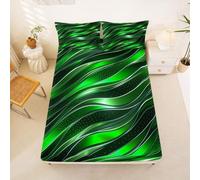 Homewish Drap Housse 150x200 Enfant Vague Géométrique Drap-Housse Géométrique Rayé Vert Drap de Lit Lignes Lumineuses Néon Housse de Matelas Rayure Esthétique avec 2 Taies d'oreiller 51x75cm