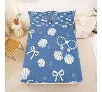 Homewish Drap Housse 160 x 200 2 Personnes Coquette Coquillages Nœud | Drap de Lit Bonnet 30 cm Coquette Coquillage Housse de Matelas Plage Côtière -