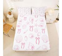 Homewish Drap Housse 160 x 200 2 Personnes Étoile de Mer Coquillage | Drap de Lit Bonnet 30 cm Nœud Preppy Mignon Housse de Matelas Plage -