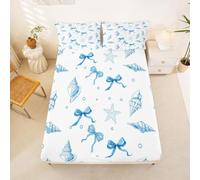 Homewish Drap Housse 160 x 200 2 Personnes Plage Conch | Drap de Lit Bonnet 30 cm Étoile de Mer Coquillage Nœud Housse de Matelas Côte -