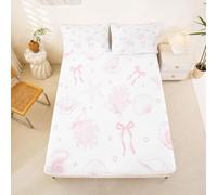 Homewish Drap Housse 160 x 200 2 Personnes Plage Océan | Drap de Lit Bonnet 30 cm Étoile de Mer Coquillage Nœud Housse de Matelas Côte Corail -