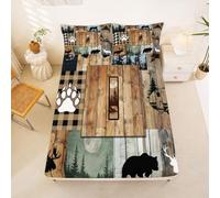 Homewish Drap Housse 90x190 1 Personne Ours de Chasse Élan Cerf | Drap de Lit Bonnet 30 cm Lettre Initiauxe I Housse de Matelas Cabane Auberge Rouilleique Le Camping -