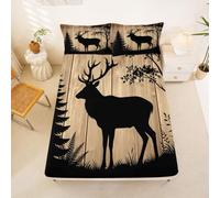 Homewish Drap Housse 90x190 1 Personne Rouille Ouesternic Cerf | Drap de Lit Bonnet 30 cm Animaux Ferme Le Campagne Housse de Matelas Jungle Cabane Auberge -
