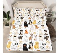 Homewish Drap Housse 90x190 Chien 1 Personne, Drap-Housse J'aime Les Chiens, Drap de Lit Carlin Corgi Shiba Chiot pour Enfants Garçons Filles, Parure de Lit Animaux Kawaii, 1 Taie d'oreiller