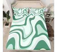 Homewish Drap Housse 90x190 Enfant 70S Résumé,Drap-Housse Esthétique Moderne Coloré,Drap de Lit Préppy Groovy Swirl Enfants Garçons Filles Adultes Retro Vintage Pastel Vert 1 Taie d'oreiller