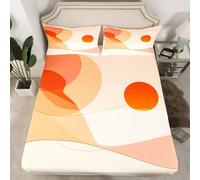 Homewish Drap Housse 90x190 Enfant Art du Milieu du Siècle,Drap-Housse Enfants Adolescents Adultes Orange Circles Geometric,Drap de Lit Style Minimaliste Mode Moderne 1 Taie d'oreiller