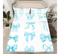 Homewish Drap Housse 90x190 Enfant Bleu Coquette Bow,Drap-Housse Fantasy Coquette Bowknot,Drap de Lit Filles Trendy Rose Bow,Housse de Matelas Princesse de la Mode Moderne Esthétique Fille Mignonne